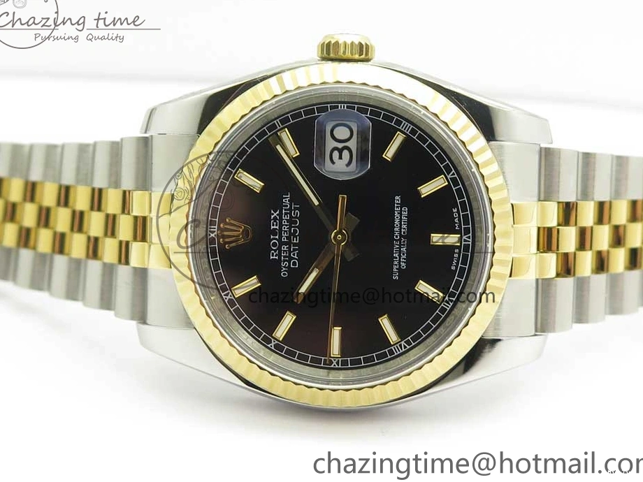 MiroTime 0801 DateJust 36 SS YG 116233 ARF 1:1 Best Edition 904L Steel Black Dial Stick Markers on Jubilee Bracelet SH3135 V EasyMatch 3261